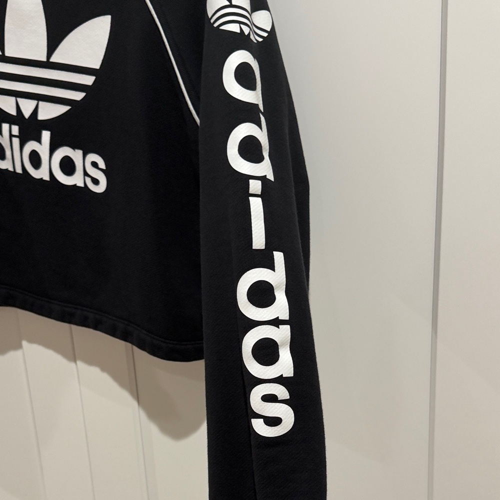adidas Black & White Cropped Trefoil Pullover - Picture 3 of 6